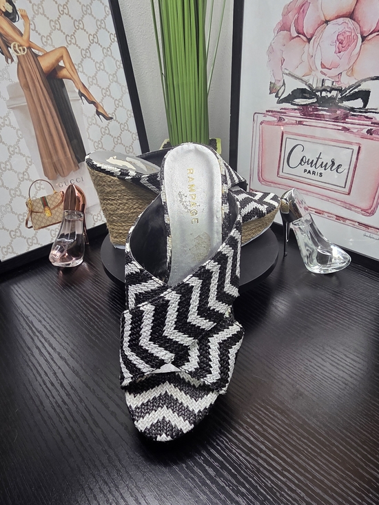 Rampage Shoes - Rampage Black & White Woven Chevron Wedge Sandals